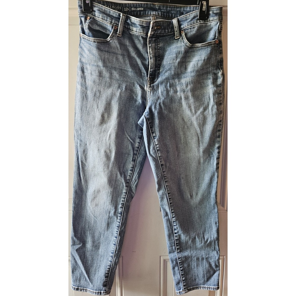 Talbots Flawless Women's 12P Petite Slim Ankle Jeans Blue Wash Stretch Denim